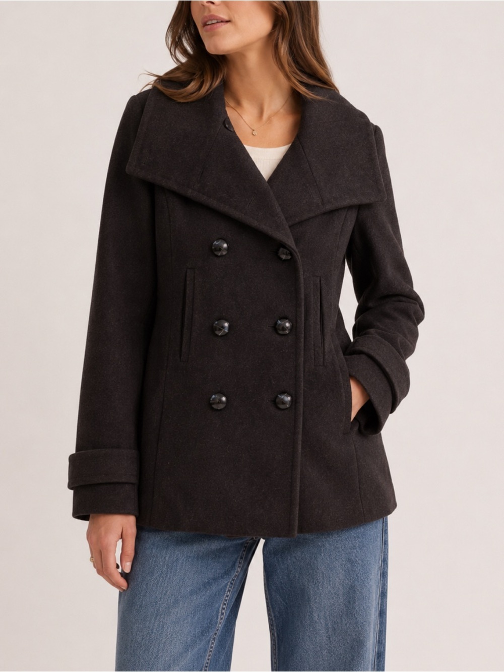 Wilfred Aritzia Dark Mocha Brown Thick Wool Cashmere Double-Breasted Pea Coat